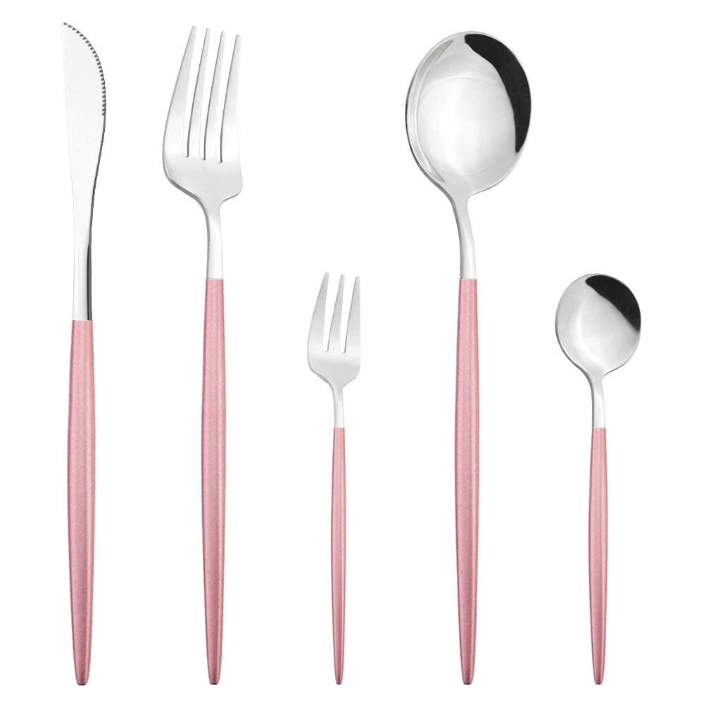 5Pcs White Gold Dinnerware Cutlery Set Knife Dessert Fork Coffee Spoon Tableware Stainless Steel Dinner Flatware Silverware Set