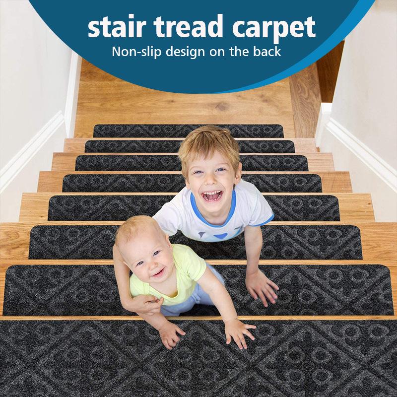 Soft Stair Step Pads with Diverse Embossing Self-adhesive Anti Slip Absorbent Properties Stair Carpet Rugs Protective Sticker Dirt Resistant Floor Mat