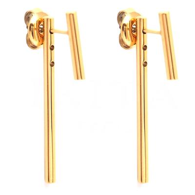 [Q1032] - Designer Earrings 'Choregraphie' Gold Steel - 30x2 Mm