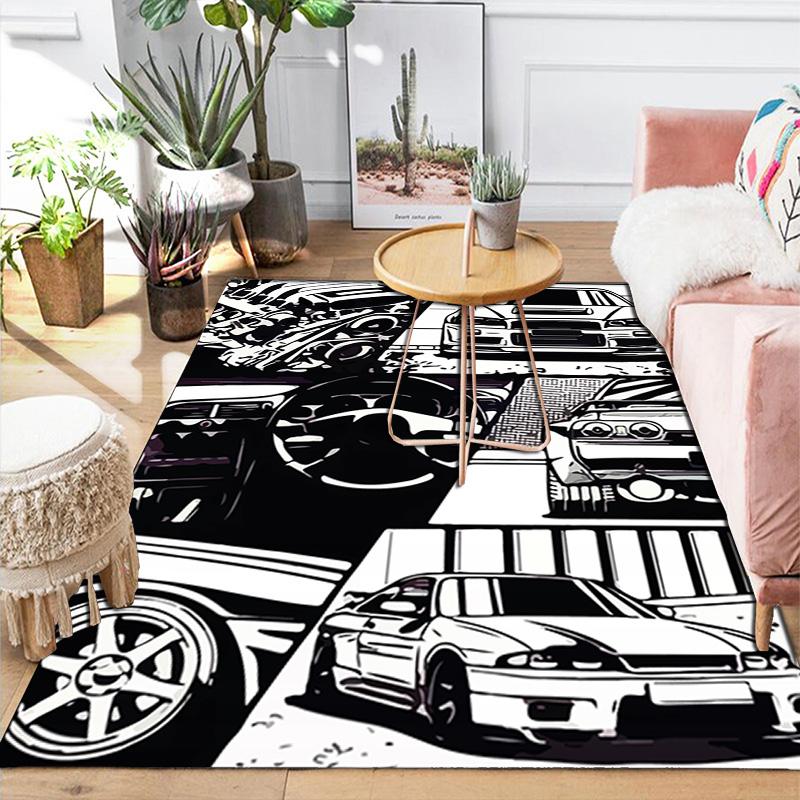 Black and White Race Car Rug Floor Mat for Living Room or Bedroom Soft and Comfortable Carpet a Gift for Birthday and Holiday.NFF0928333