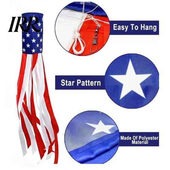Wall Mounted Flag LED Patriotic Windsock, Red White Blue American Wind Sock with Fourth Of July Decoration 10 Streamers, 3 Lighting Modes, 4th