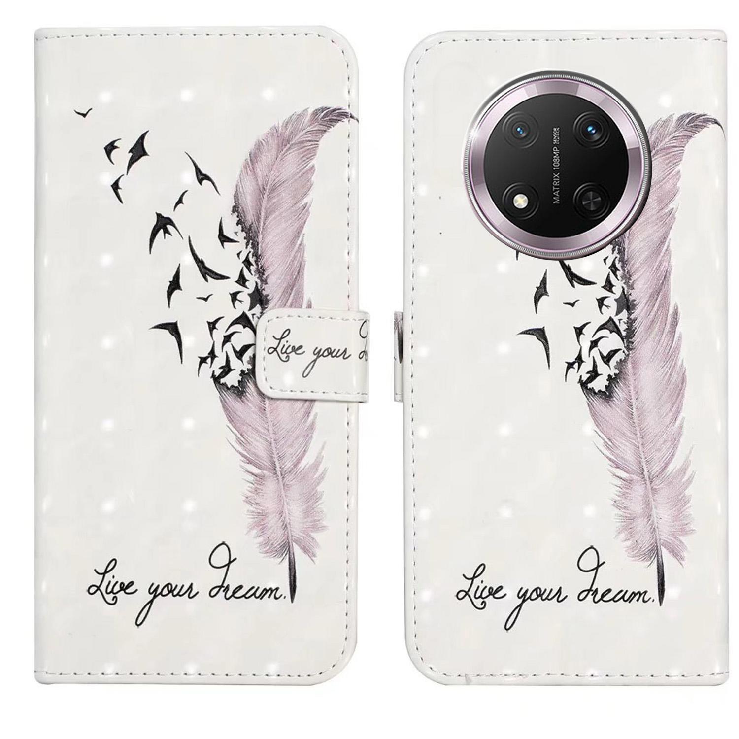 

For Honor X9c 5G Case 3D Creative Pattern PU Leather Stand Phone Cover Feather