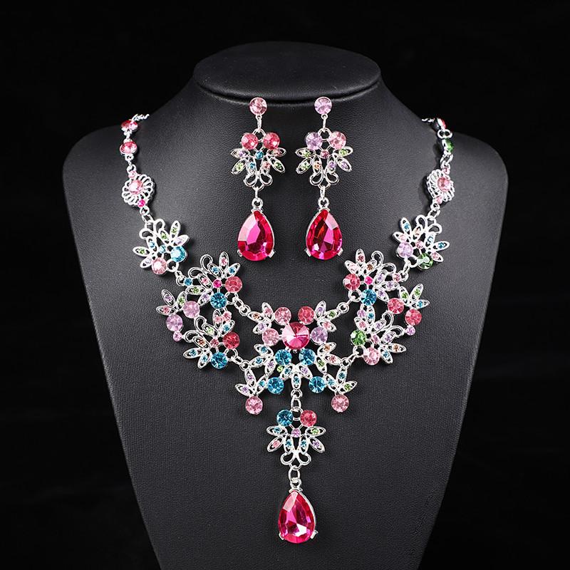 Fashion Necklace And Earrings Set - Leaf And Droplet Wedding Set - Bride's Jewelry Set