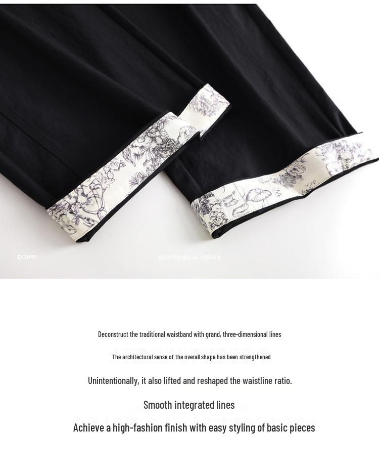 2026 Spring/Autumn Women's High-Waisted Wide-Leg Color Block Lace Casual Pants, Plus Size