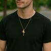 Catholic Cross Necklace for Men Boys,Gold Plated Stainless Steel Virgin Mary Prayer Necklace, Religious Faith Jewelry Gift