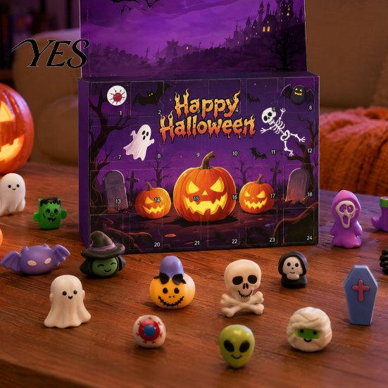 Spooky Toy Calendar Halloween Advent Calendar, 24 Days Countdown with Pcs Slow Rising Mini Rice Ball Plush Squeeze Toys, Scary Collectible Dolls Gifts