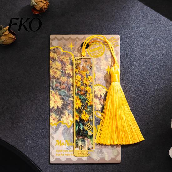 Elegant Reading Bookmark Metal Bookmarks with Tassel, Hollow Out Oil Painting Theme Book Decorative Page Mark, Accessory for Lovers, Women, Teachers,