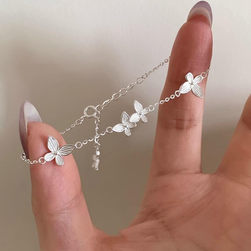 925 Silver Butterfly Bracelet for Girl Bead String Design Insect Fashion Versatile Jewelry Gift