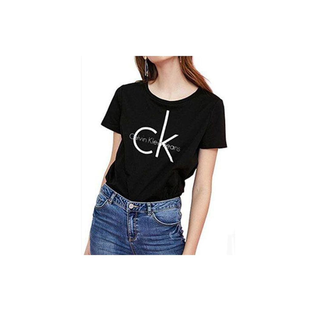 Calvin Klein Letter Round Neck Straight T-Shirt Women tops Black 42E5175-010