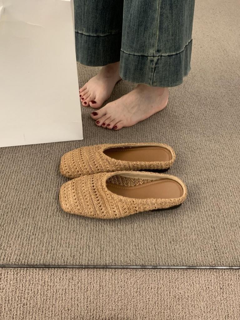 French niche breathable woven bag head half slippers women's summer wear lazy one pedal casual flat sandals shoes