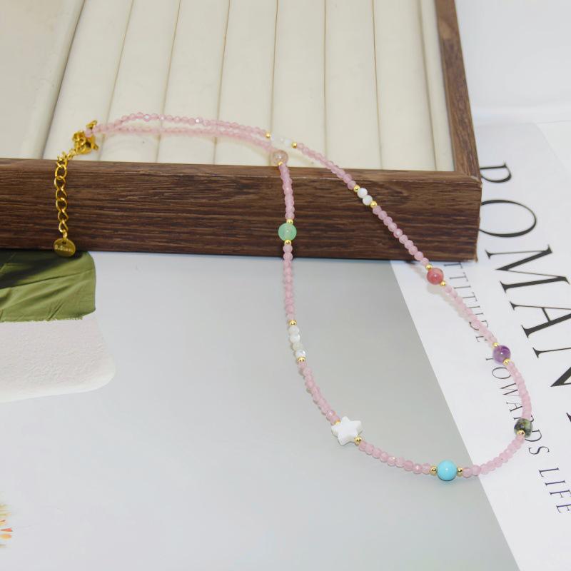 Handgefertigte Perlenkette aus Titanstahl, Kristall und Dopamin mit Naturstein, Schlüsselbein-Kette, vielseitiger Muschel und Stern-Design für Damen.