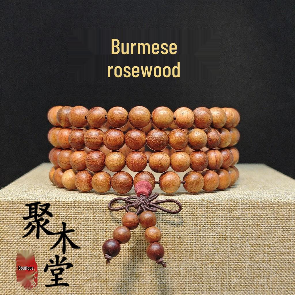 Golden Sandalwood Buddhist Prayer Beads Bracelet - 108 Beads, Wooden Wenwan Ornaments for Men, Women, Couples