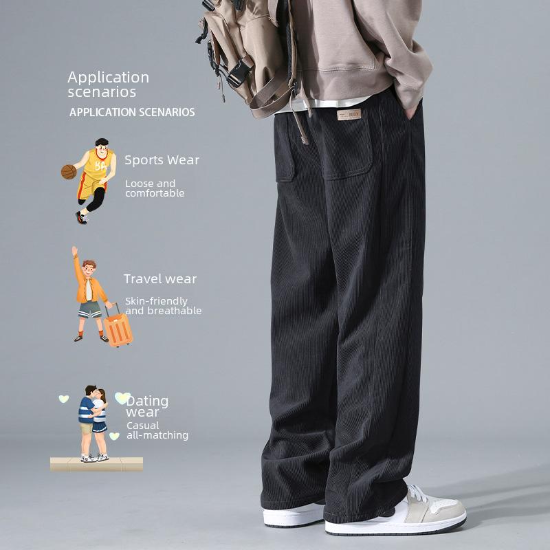 Men's Corduroy Wide-Leg Pants: Trendy, Casual, Large Size for All Seasons