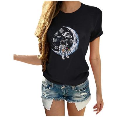 Space Shirts for Women NASA Shirt Moon Graphic Tees Astronaut Print T Shirt Space Fan Gift Shirt Short Sleeve Tee Tops