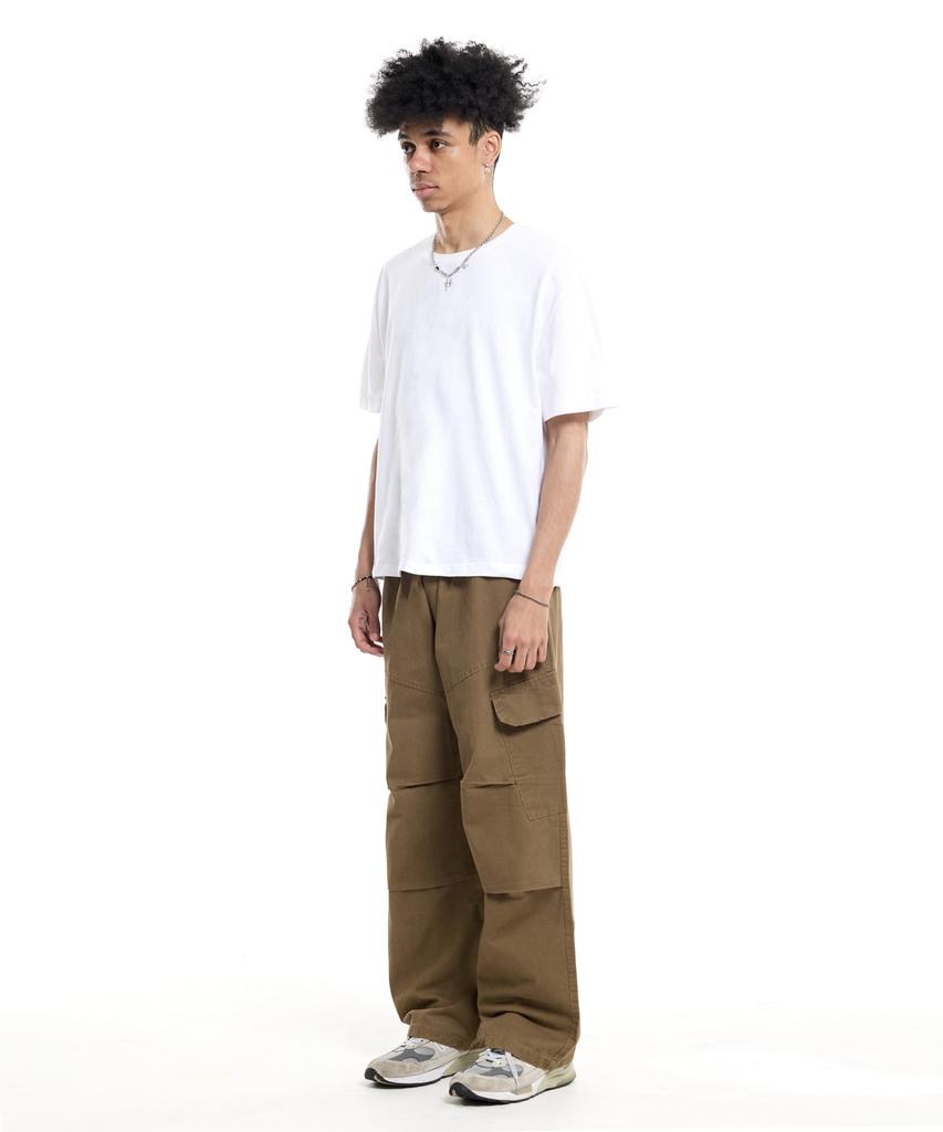 CREAM SODA LAB Diagonal Cut Field Parachute Cargo Pants Beige