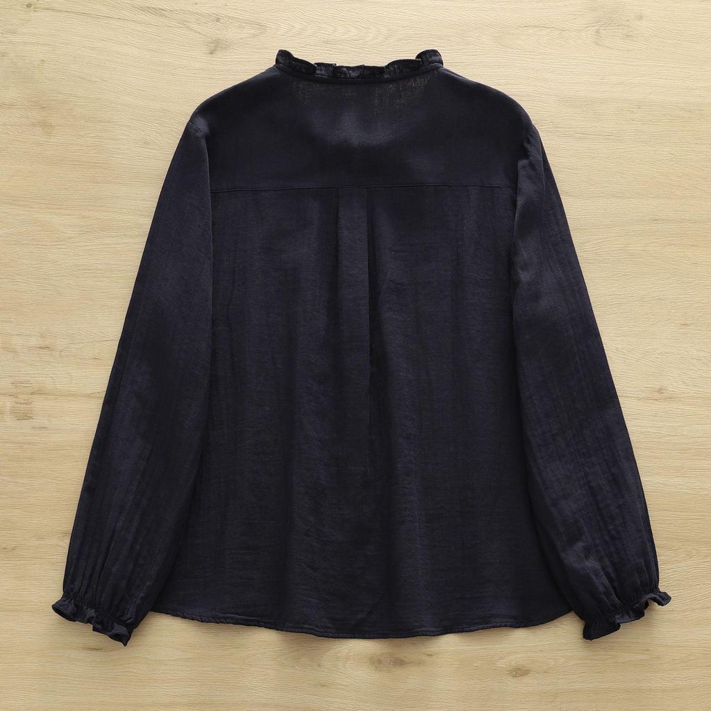 Japanese Style Women's Long Sleeve Lace Collar Shirt: Double Layer Cotton Gauze Loose Blouse