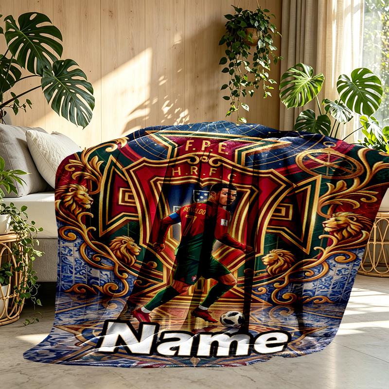 Custom Name Personalized Cristiano Ronaldo Print Blanket, Home Decor, Bedroom, Sofa, Camping, Couch, Gifts for Birthday Christmas