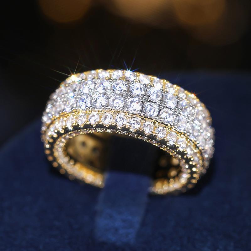 Huitan Luxury Two Tone Promise Rings for Women Full Bling Bling Cubic Zirconia New Wedding Band Accessories Fashion Jewelry