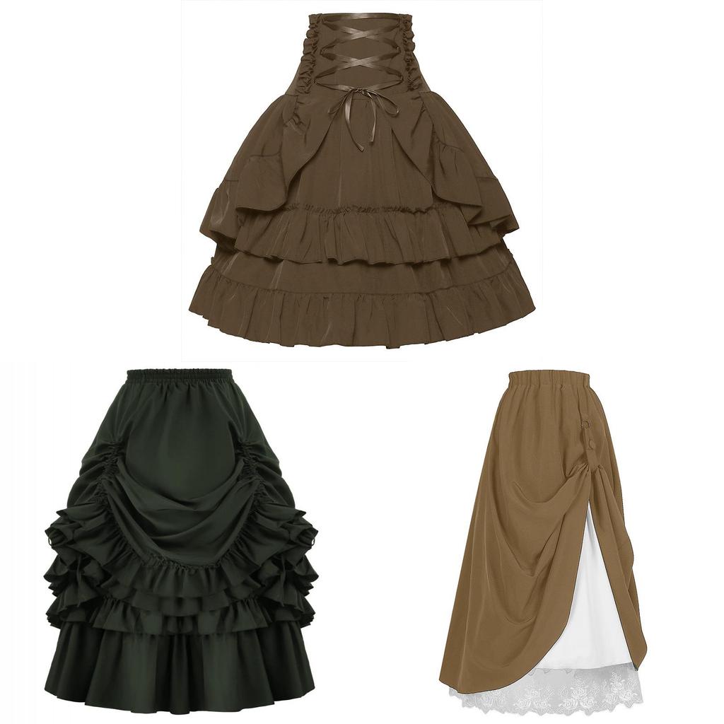 Halloween Gothic Renaissance Skirt With Drawstring For Cosplay And Costumes