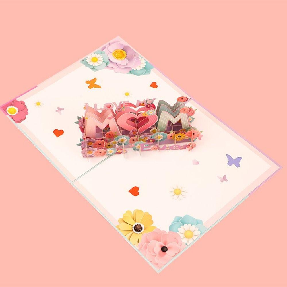 Papírová 3D vyskakovací kytice karta Motýl Květina Papírové květiny Pohlednice Máma Manželka