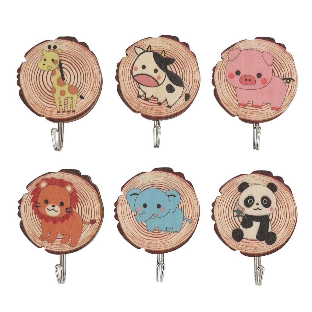 6pcs Self Adhesive Cute Wall Hooks No Drilling Boxwood Animal Coat Hook for Kitchen