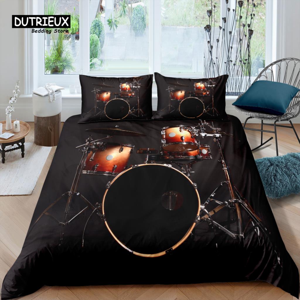 Home Living Luxury 3D Drum Kit Bedding Set Musical Duvet Cover Pillowcase Queen And King Eu/Us/Au/Uk Size Comforter Bedding