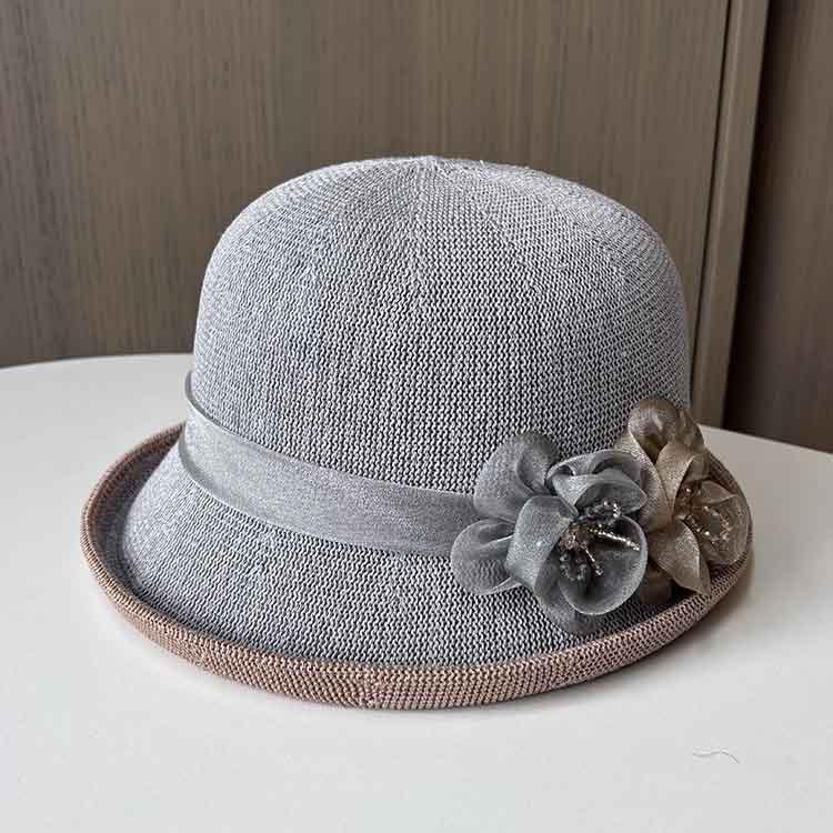 Top hat spring and summer thin small edge sunscreen basin hat women's fashion flower knitted bucket hat outdoor mother sunshade
