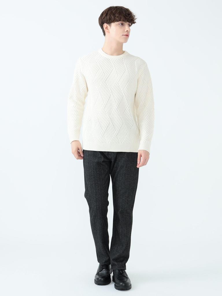 Beams Heart Men's Large/Small Knit Geometric Print Crew Neck Knit, OFF_WHT, Size M