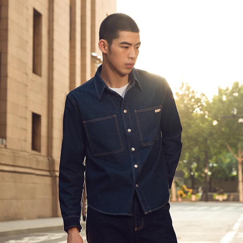 Calvin Klein Classic Retro Square Pocket Loose Denim Shirt Men shirts Dark-Blue J327310