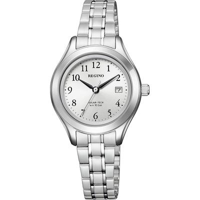 Citizen Reguno Solar Waterproof Simple Women's Analog Watch with Arabic Numbers and Date Silver KM4-112-91