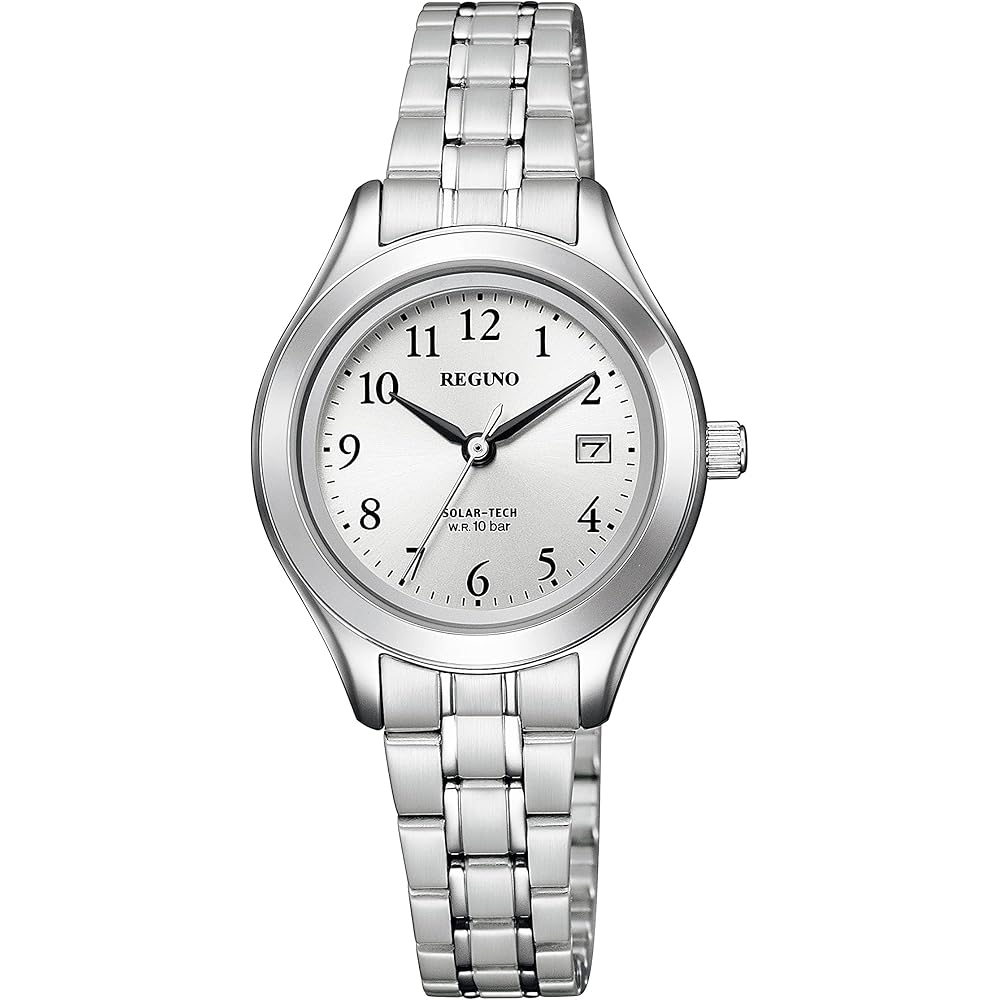 Citizen Reguno Solar Waterproof Simple Women s Analog Watch with Arabic Numbers and Date Silver KM4-112-91