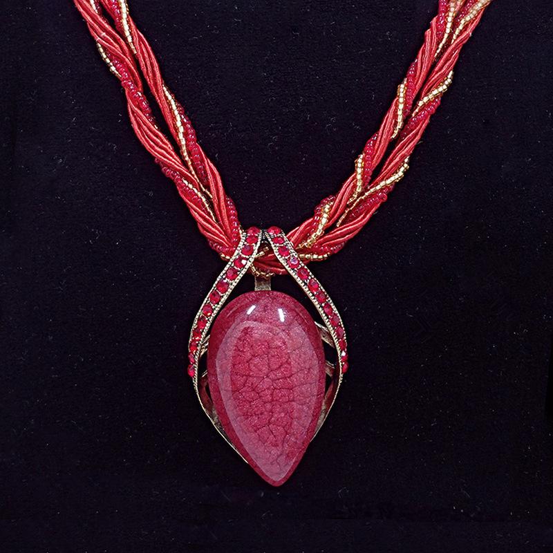 Ethnic Style Long Necklace: Retro Water Drop Pendant with Colored Shell for Fall/Winter