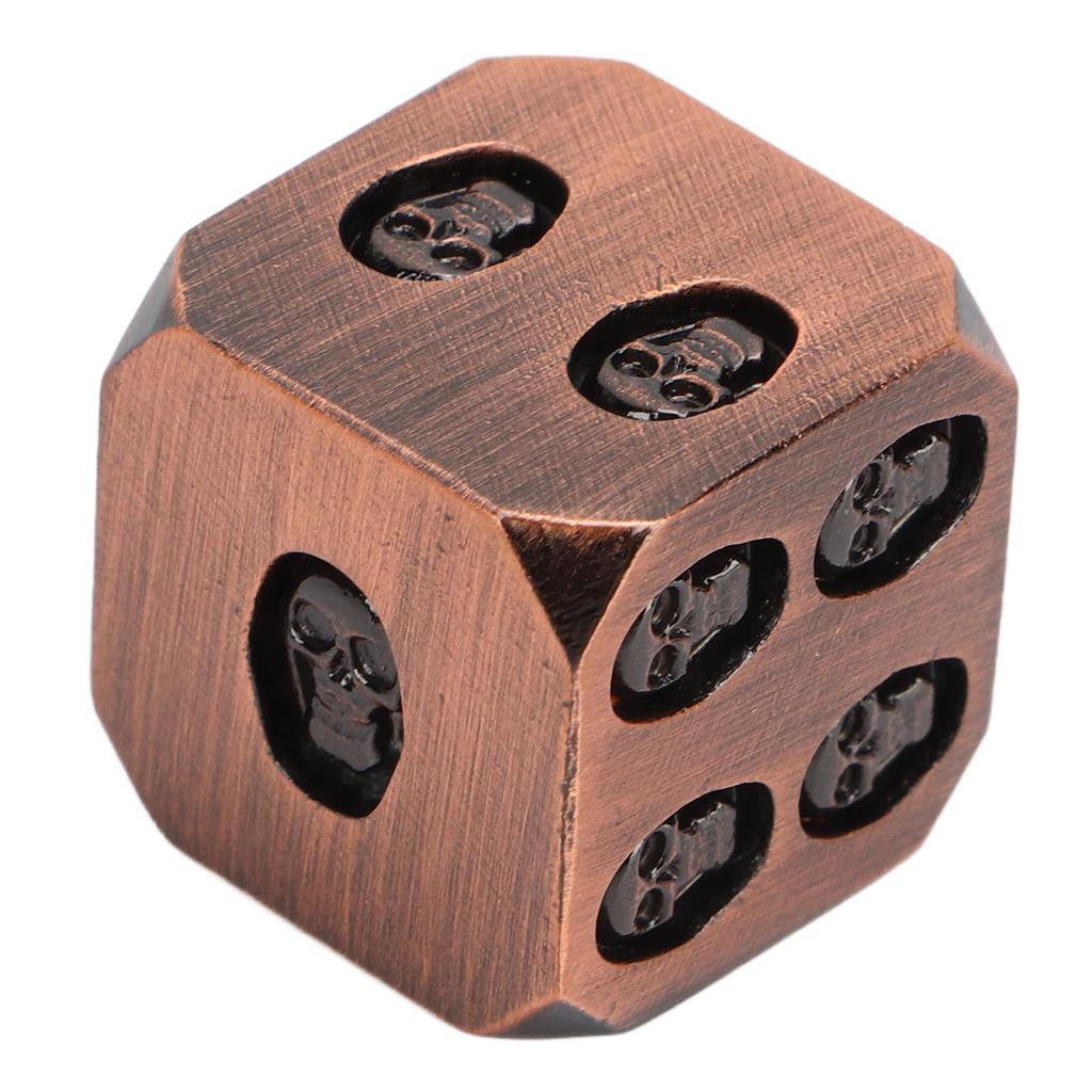 7pcs Metal Dice Set Exquisite Square Inlaid Skull Pattern Dice Board Game Props for Holiday Party Antique Red Bronze