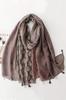 Brown Scarf with Floral Print and Stripes 180X90 - Cotton with Viscose