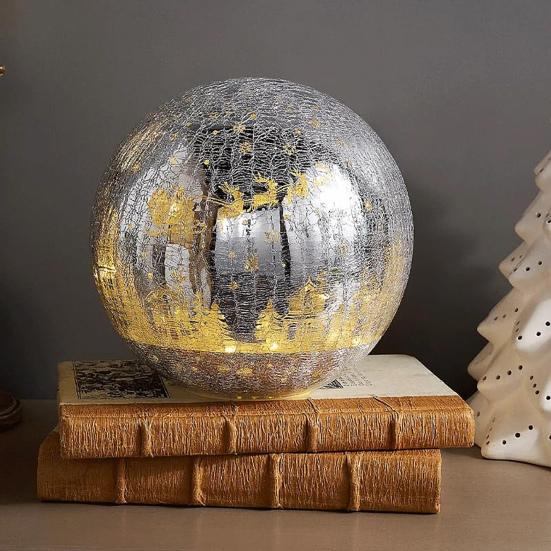 Glowing Cracked Nativity Ball Illuminated Crackle Sphere with Nativity Scene Hidden Lighted Christmas Glass Ball for Tree Home Party Decor