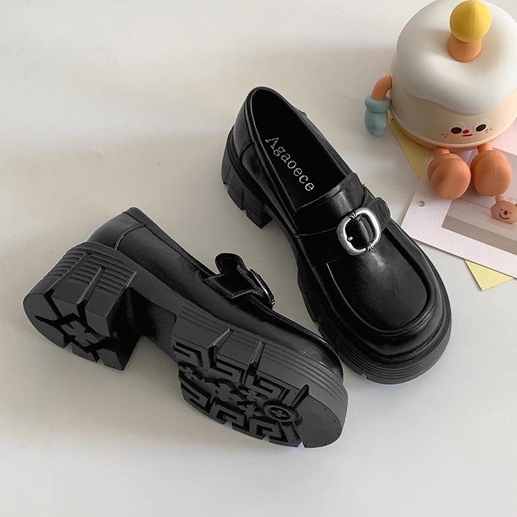 Black retro British style platform small leather shoes women's 2025 new autumn and winter French one-pedal Mary Jane loafers