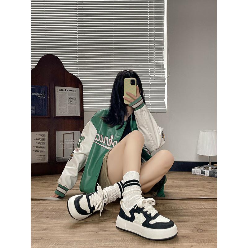 Weiße Schuhe Neue Vintage Skateboard Schuhe Damen Dicke Sohle Farblich Passende Damen Freizeitschuhe Brotschuhe