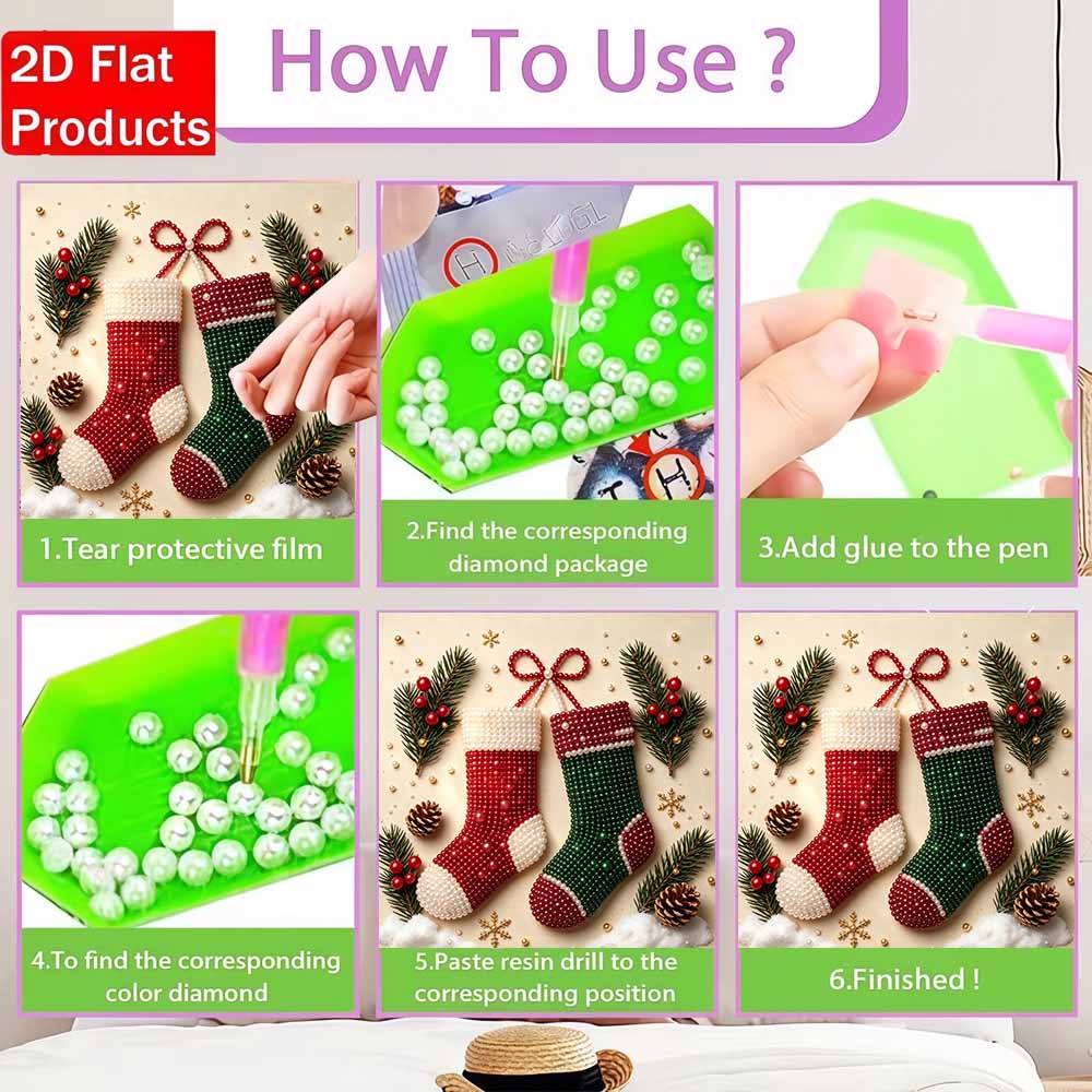 Perlenmalerei Weihnachtsstrumpf Kunst-Set DIY Feiertags-Heimdeko Malerei. 65 Zeichen.