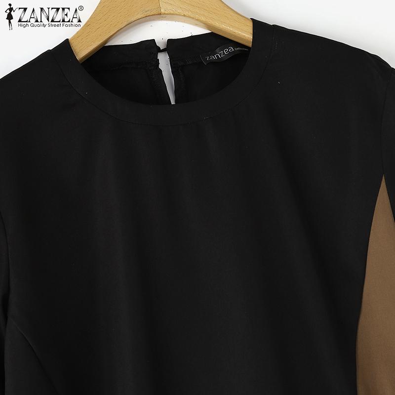 ZANZEA Women Casual O-neck Short Sleeve Summer Patchwork Dress