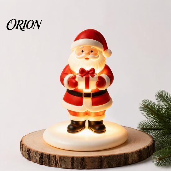Small Christmas Figures Santa Claus Figurine with Warm LED Light, Glowing Tabletop Night Holiday Resin Ornaments Light Decor, Desktop Ornament