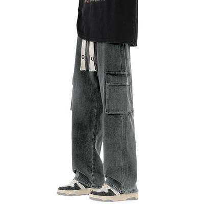 Three-dimensional Pocket Tooling Jeans Men's American Loose Straight Retro Versatile Wide-leg Trousers