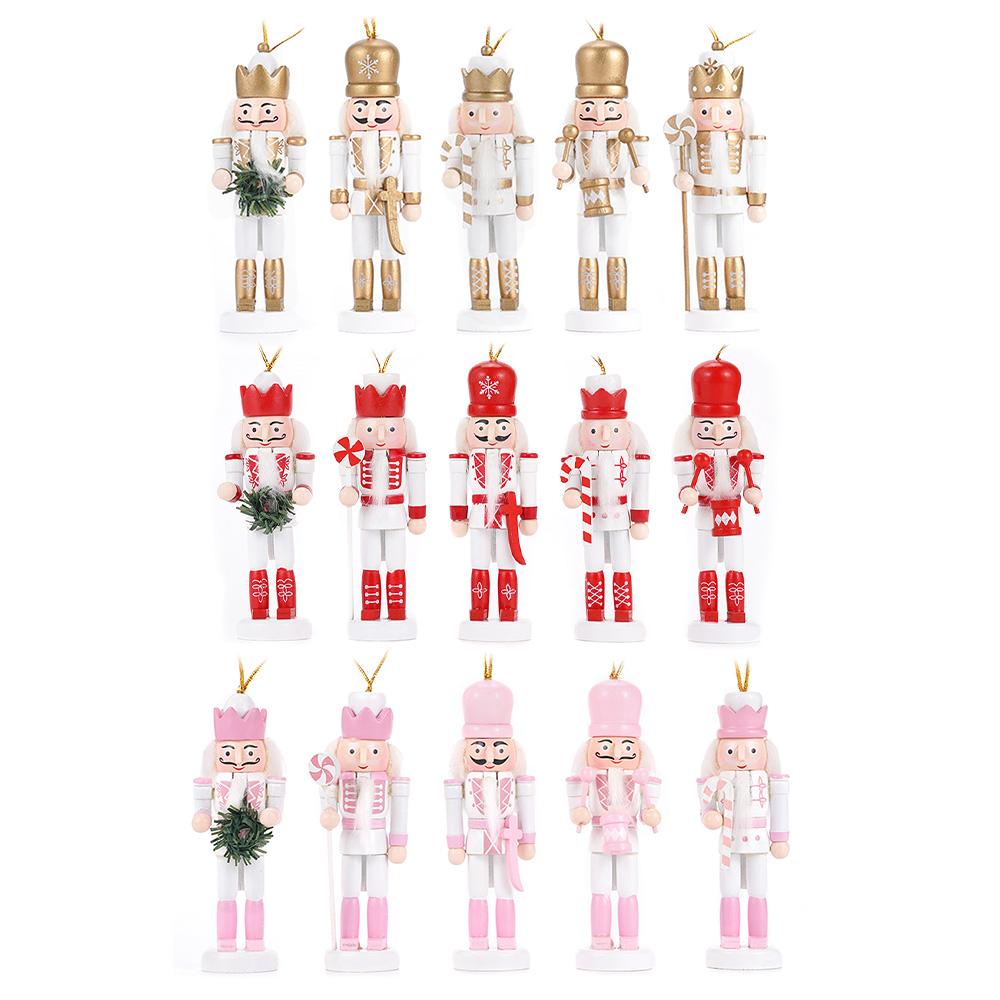 10Pcs/set 12cm Nutcracker Puppet Christmas Tree Pendant Wooden Handicraft Soldier Home Desktop Ornament Xmas New Year Decoration
