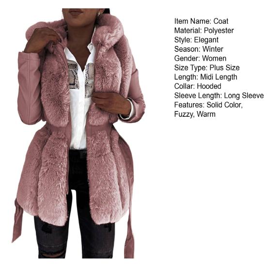 Damski płaszcz zimowy, gruby kaptur, rękawy, jednolity kolor, ciepły kardigan, plus