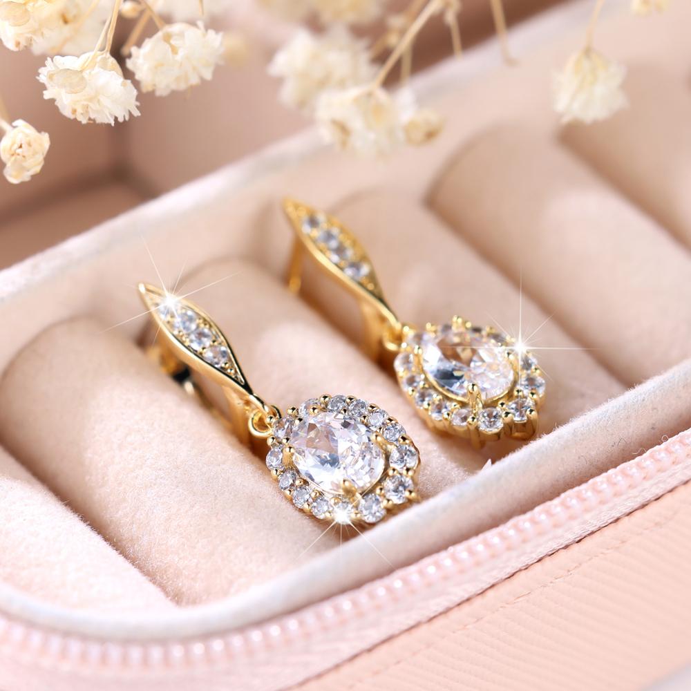 Luxurious Oval White Stone Drop Earrings for Women Temperament Gold Color Party Wedding Engagement Accessories Earrings Fashion Jewelry