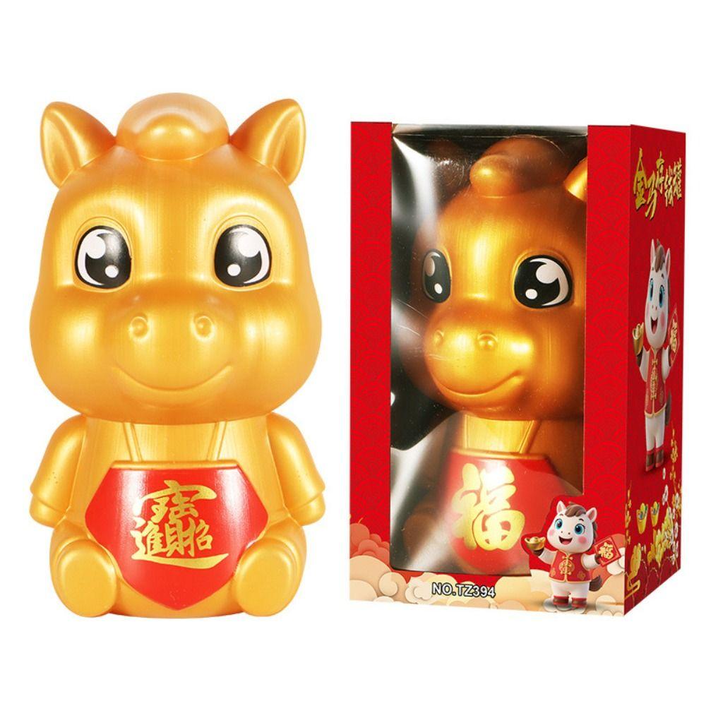 Goldenes Cartoon Sparschwein Viel Glück Sturzsicher Tierkreis Pferd Münzglas Verdickte Langlebige Münzspardose Festliche Anlässe