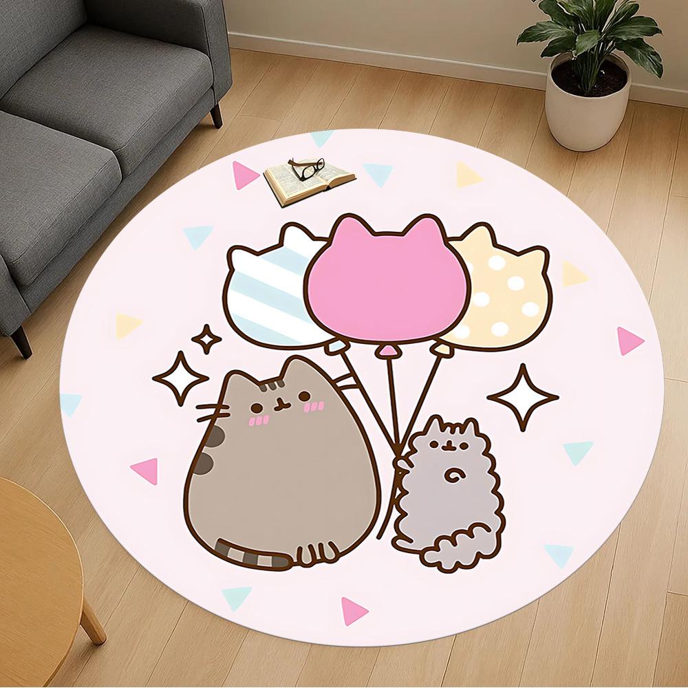 1pc Pusheen balloons Round Chair mat Area Rug - Non-Slip, Floor Mat for Office, Bedroom, and Indoor Decor c1125613