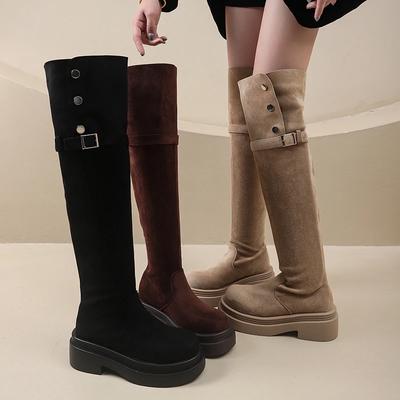 Winter Fashion Women Over The Knee Knight Boots Fashion Fold Two Ways To Wear Shoes Female Thick Heel Silm Thigh High Booties