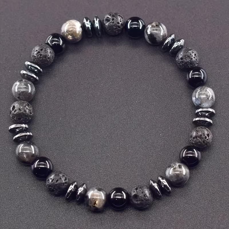 1pc Handmade Bohemian Marble Black and Gray Stone Bracelet | Unisex Spiritual Charm Accessory, Ideal for Couples Christmas and Valentine'S Day Gifts