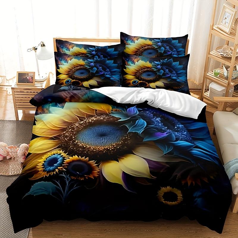 

3pcs Blue Floral Duvet Cover Set (1 Duvet Cover, 2 Pillowcases, No Insert) - 3D Printed Bedding Set, Soft, Comfortable Duvet Cover Set&EU Single(135x200cm)