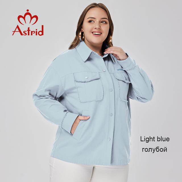 

Астрид, женская рубашка и блузки, модное повседневное пальто, женский топ, синяя одежда, большие размеры, весна 2023, новая верхняя одежда, женская куртка 4XL светло-синий
